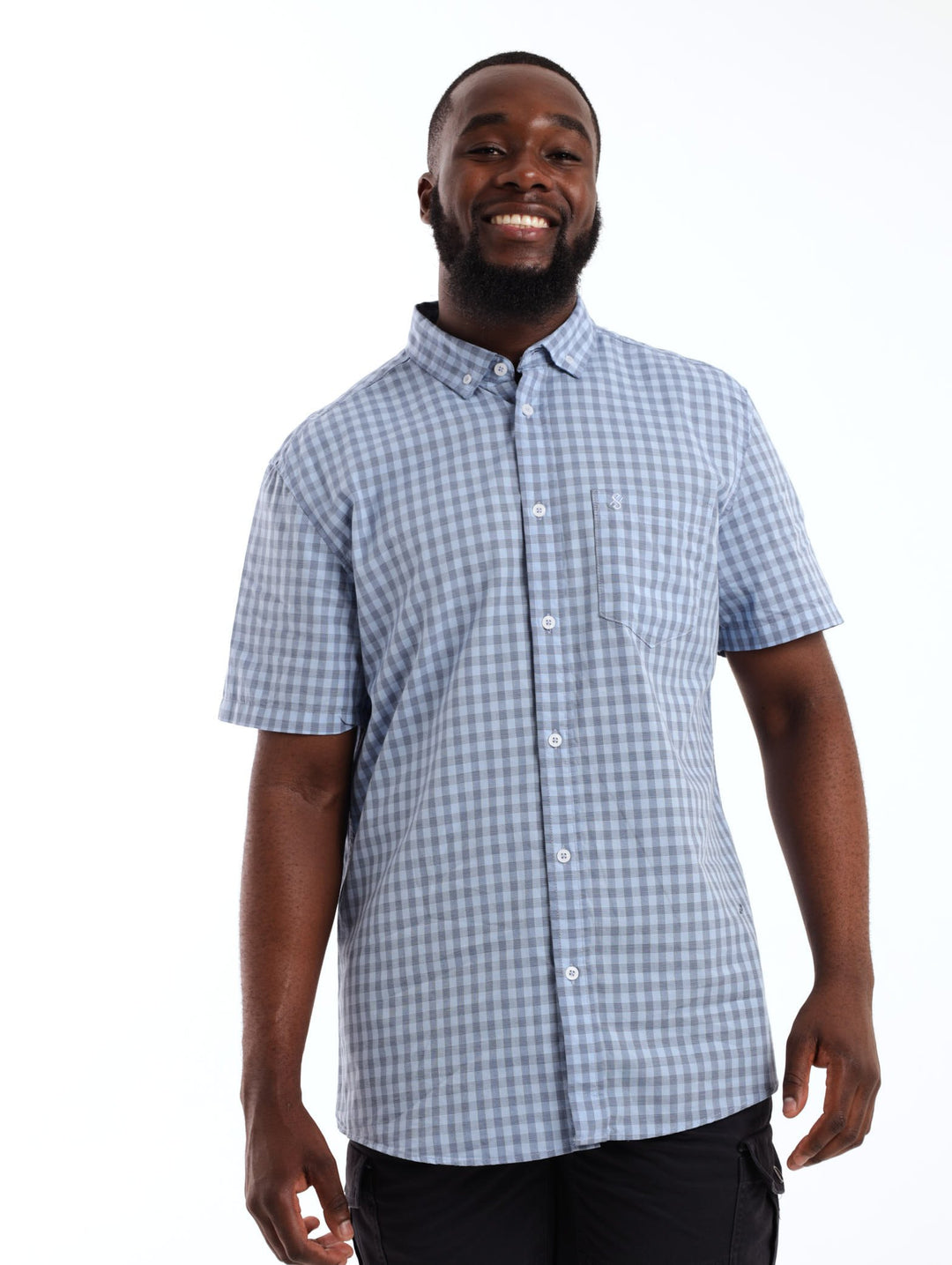 Men's Short Sleeve Gingham Check Shirt - Blue