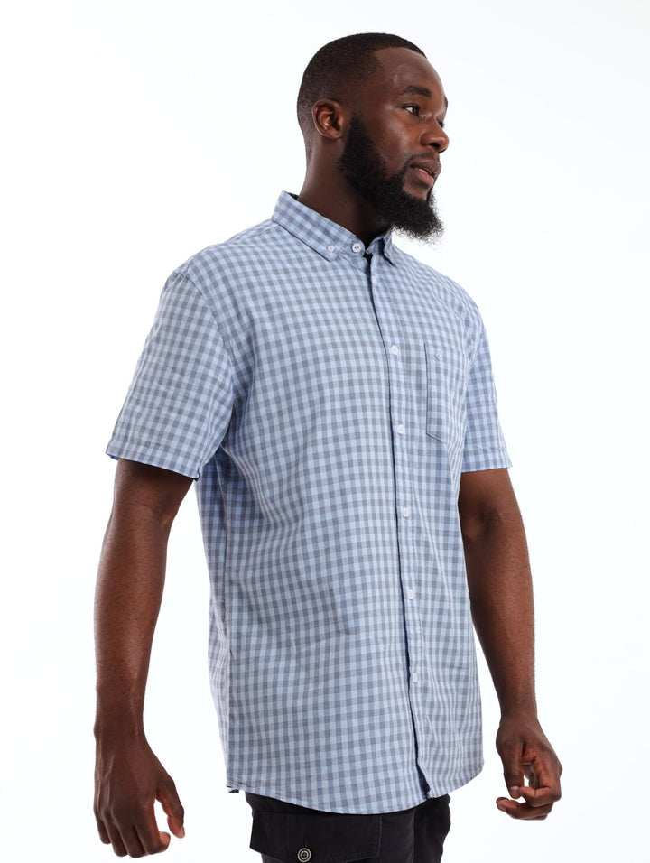 Men's Short Sleeve Gingham Check Shirt - Blue