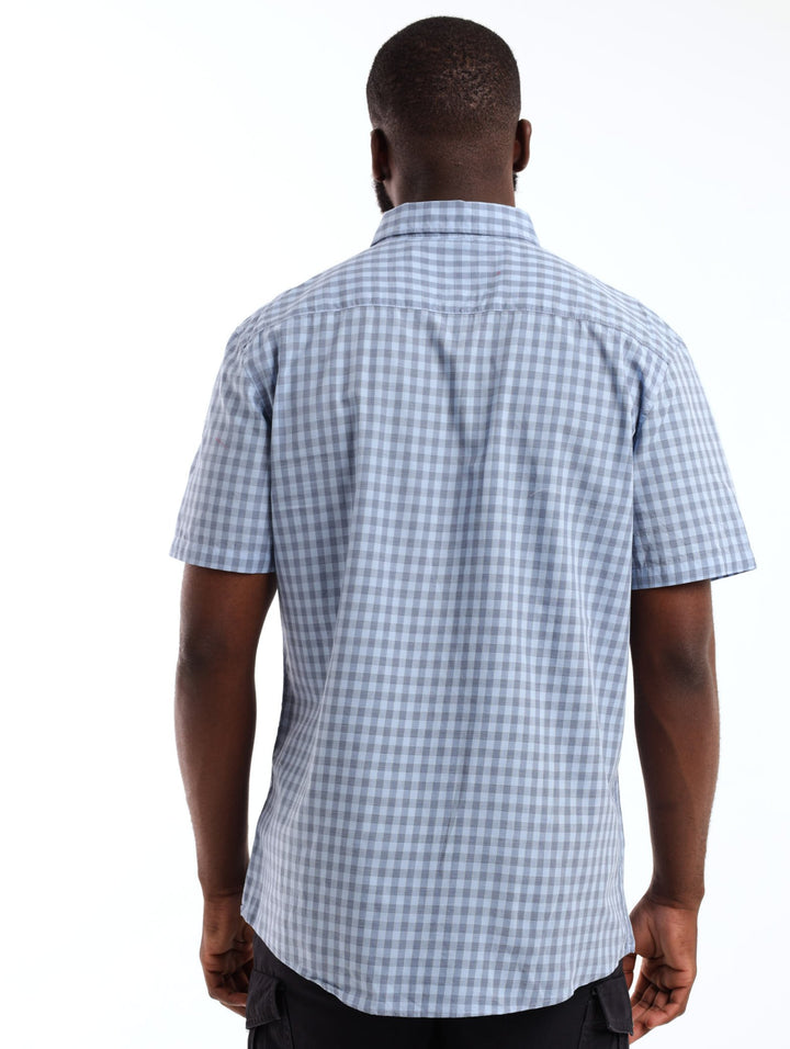 Men's Short Sleeve Gingham Check Shirt - Blue