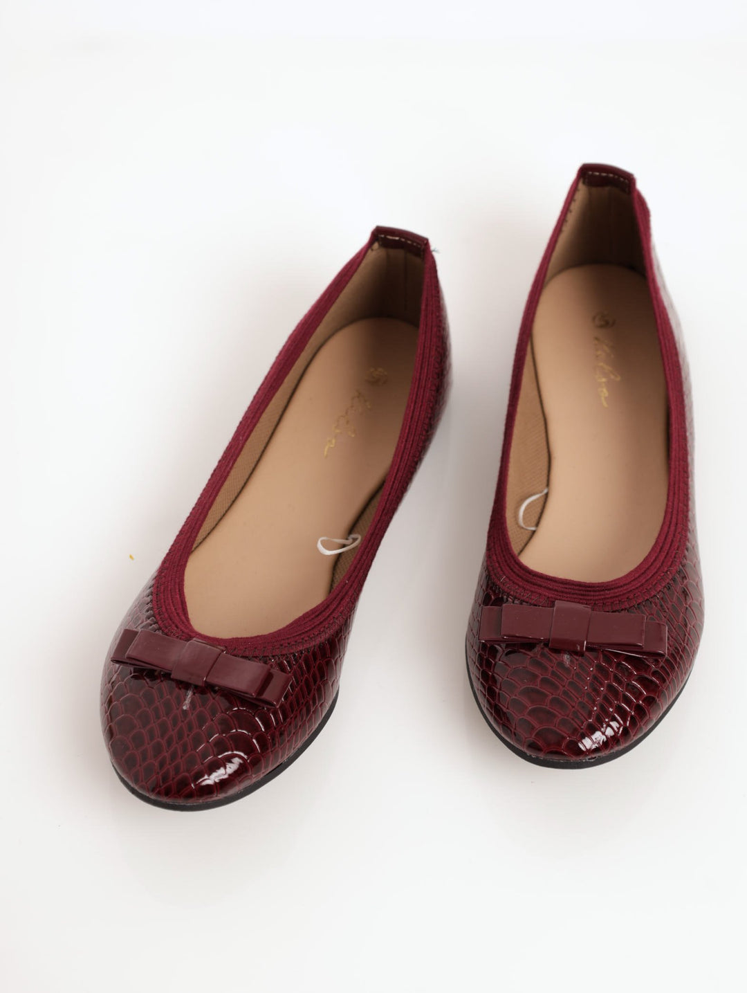 Ladies Textured Patent Elasticated Pump Shoe - Burgundy