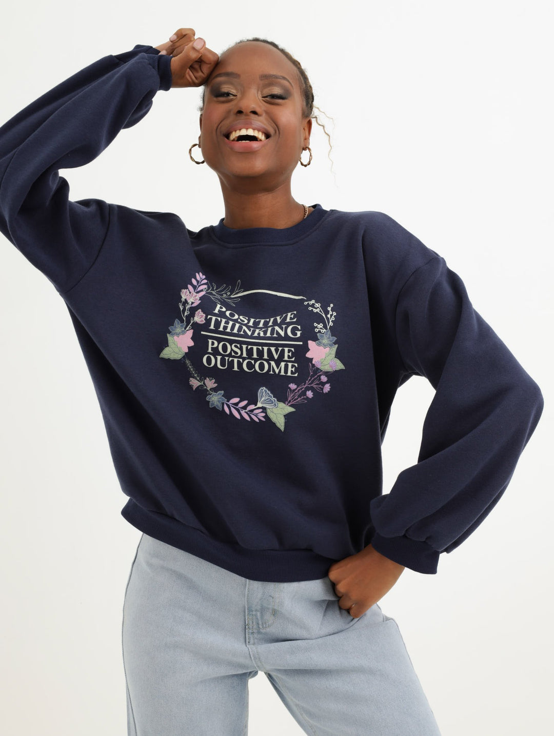 Ladies Blouson Sleeve Screen Pullover - Navy