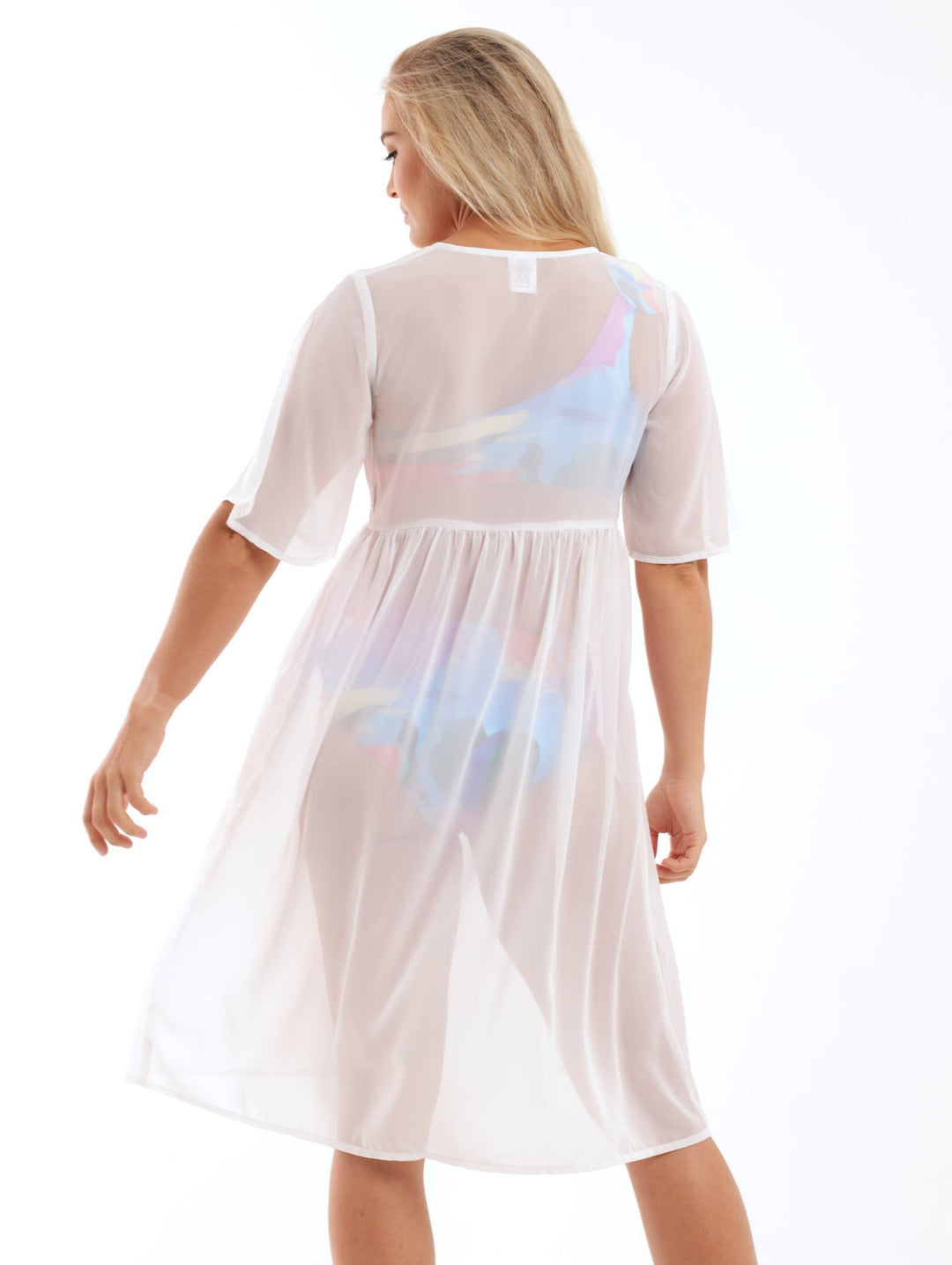 Ladies Open Lace Kaftan Maxi Cover Up - White