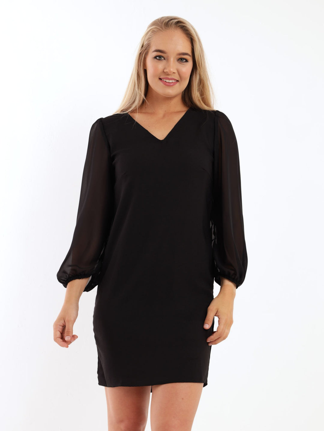 Ladies Chiffon Sleeve Shift Dress - Black