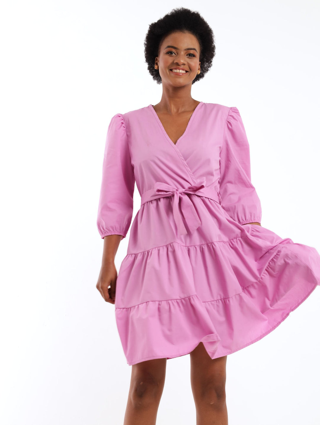 Ladies Cross-over Tiered Dress - Lilac