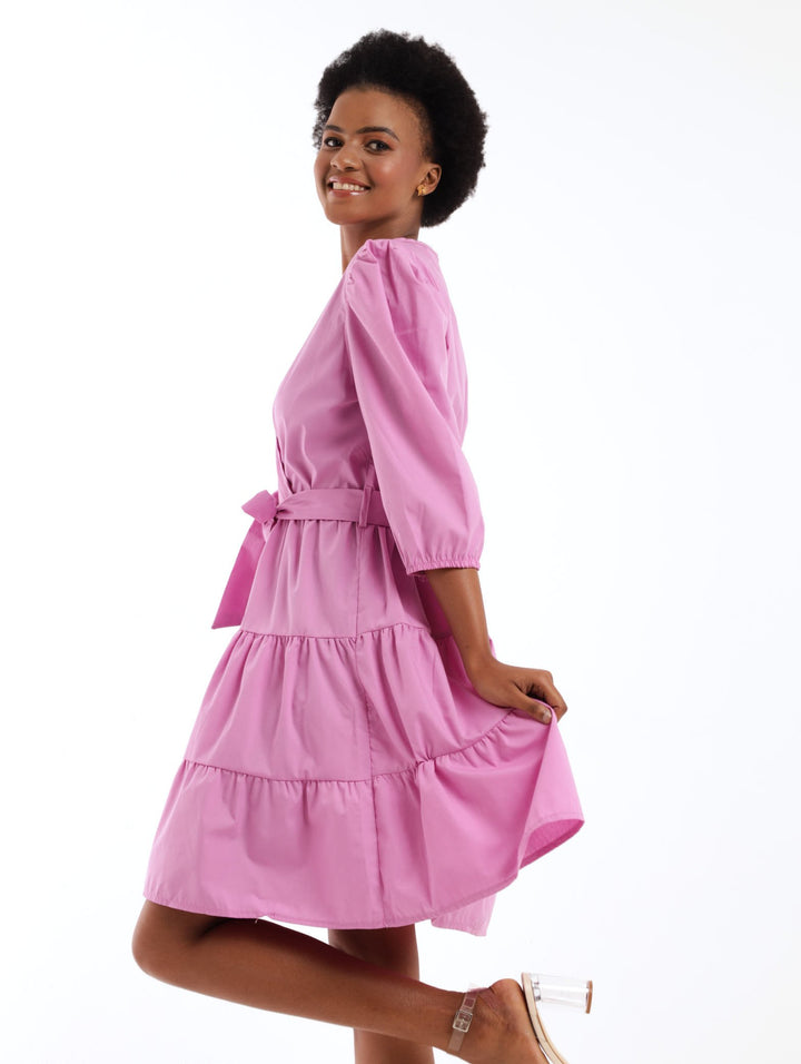 Ladies Cross-over Tiered Dress - Lilac