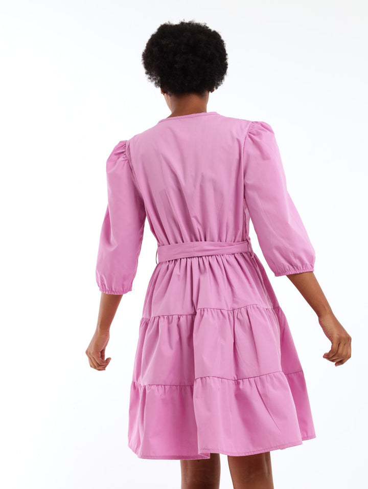 Ladies Cross-over Tiered Dress - Lilac