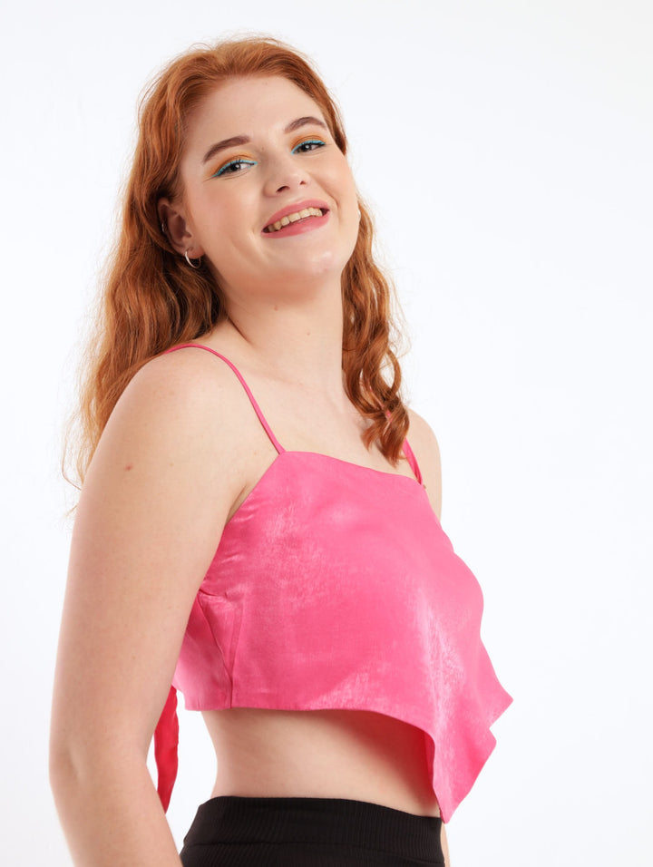 Ladies Satin Hanky Top - Pink