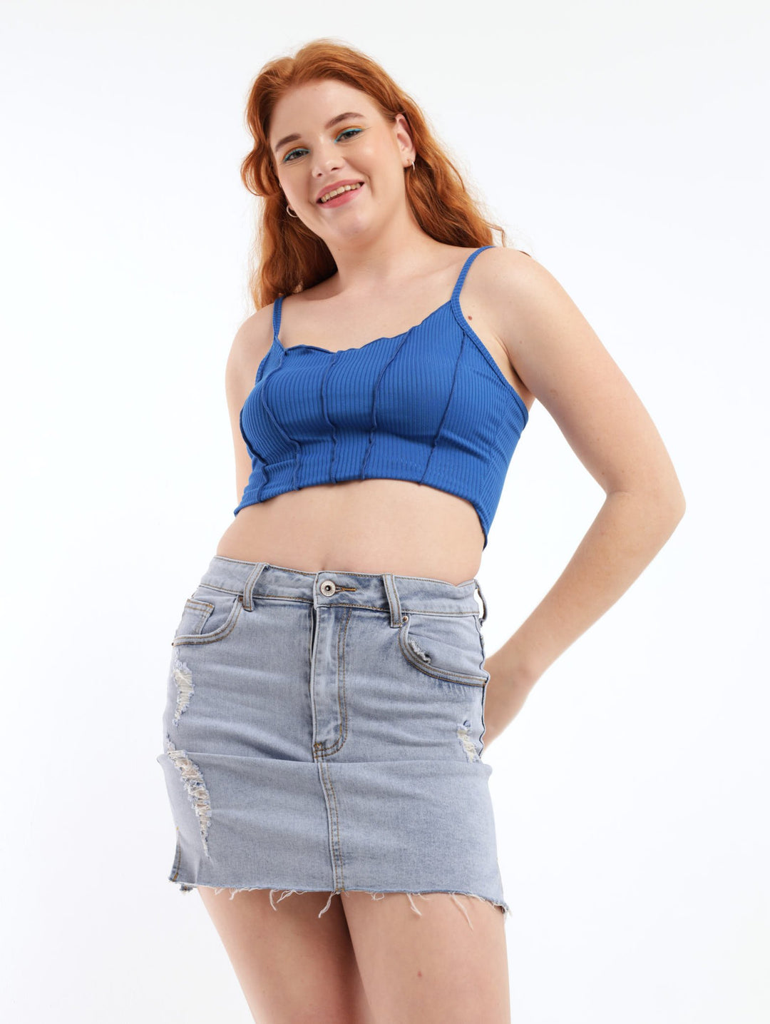 Ladies Exposed Seam Cami Top - Cobalt