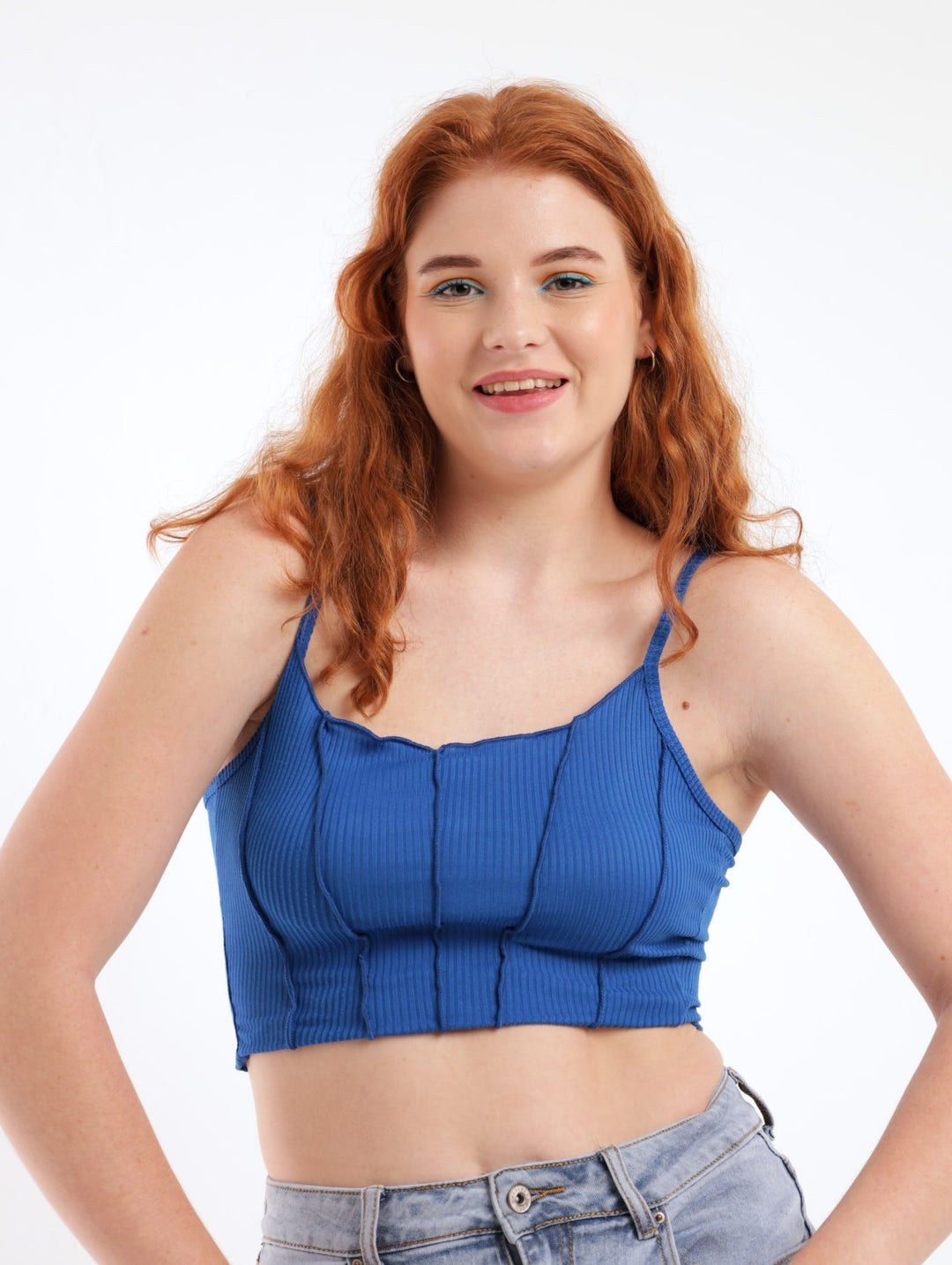 Ladies Exposed Seam Cami Top - Cobalt