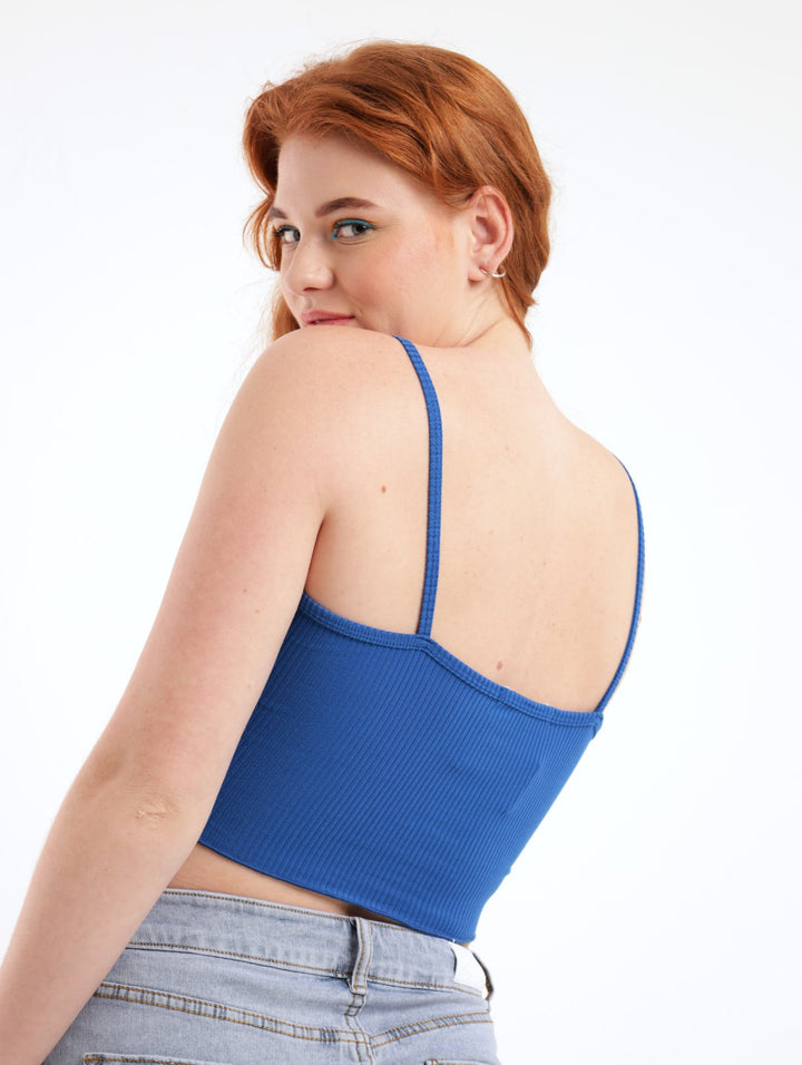 Ladies Exposed Seam Cami Top - Cobalt