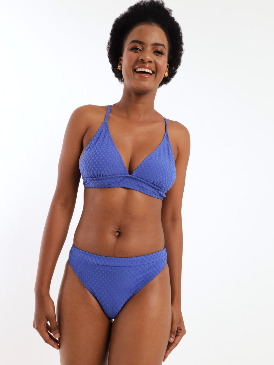 Ladies Texured Spot Bikini Swimwear Bottom - Blue