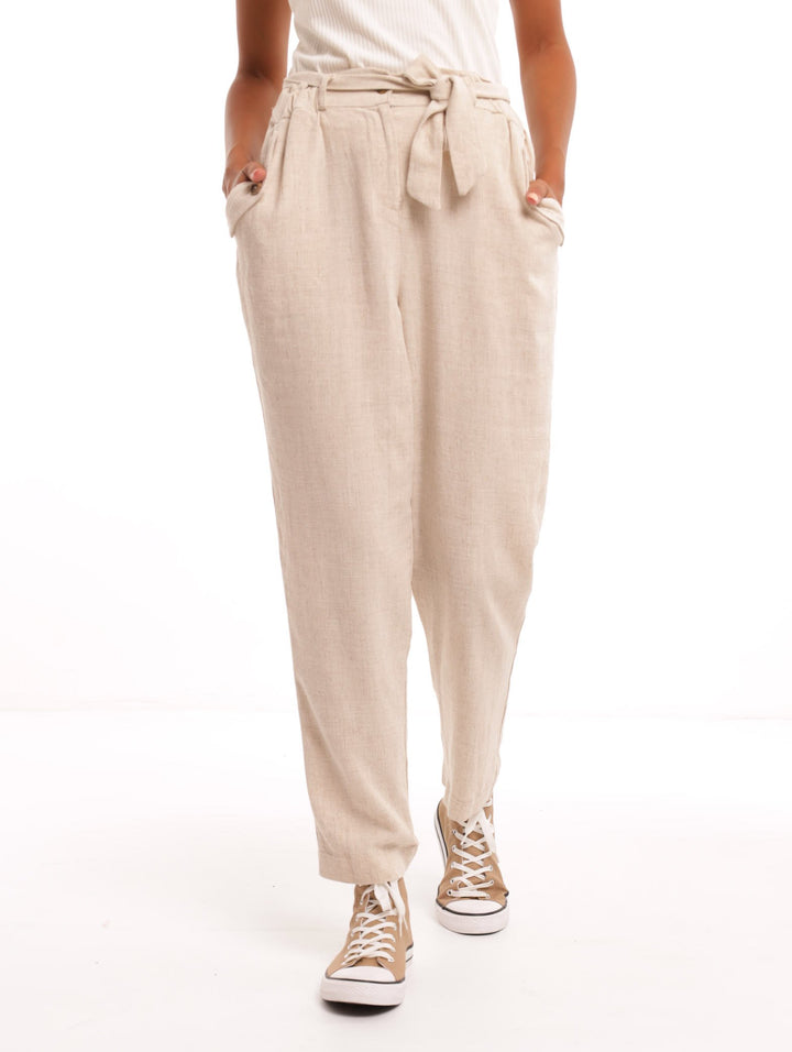 Ladies Tapered Linen Pant - Natural