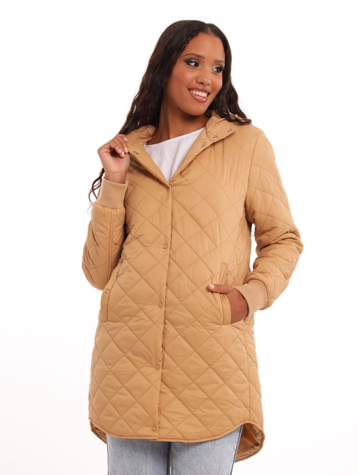 Ladies Longer Length Quilted Jacket - Tan