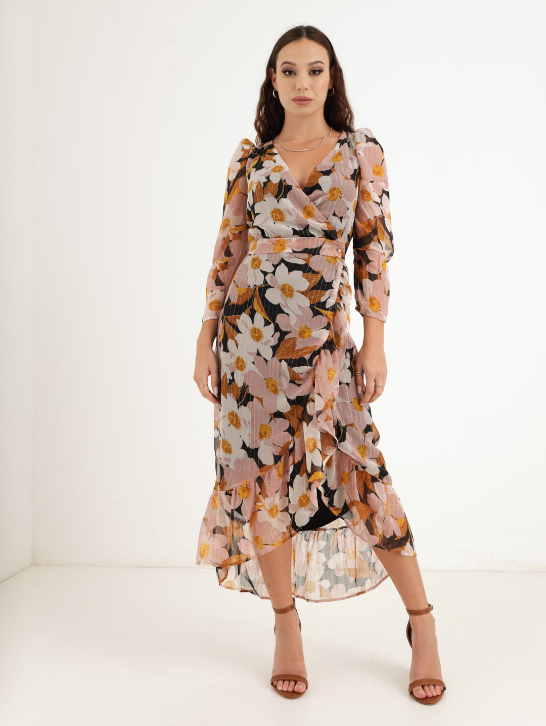 Ladies Lurex Floral Wrap Dress