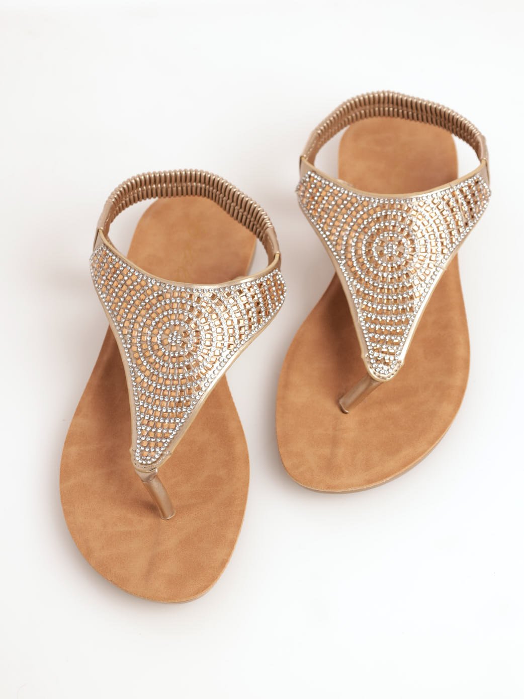 Ladies Full Embellished Comfort Thong Sandal - Gold