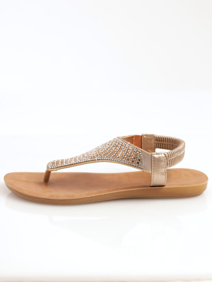Ladies Full Embellished Comfort Thong Sandal - Gold