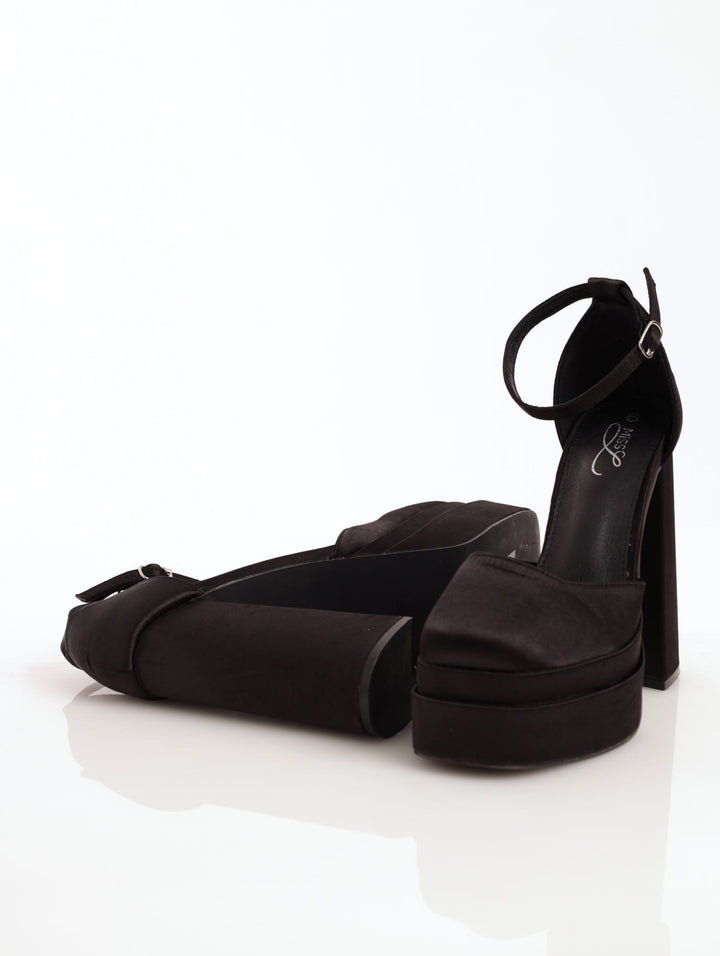 Ladies Mary Jane Double Platform Hi-Block Heel - Black