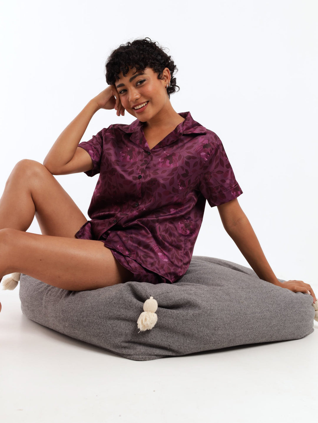 Ladies Aaliyah Satin PJ Set - Purple