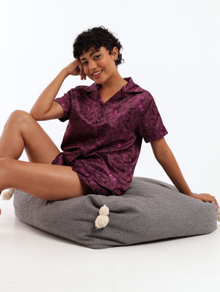 Ladies Aaliyah Satin PJ Set - Purple