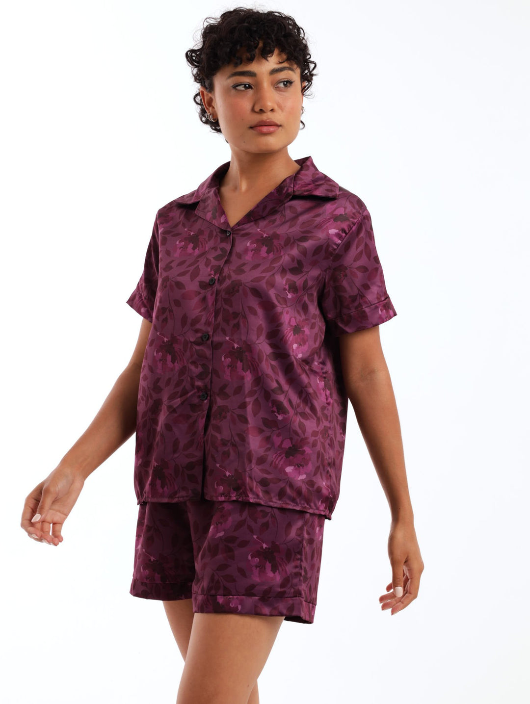 Ladies Aaliyah Satin PJ Set - Purple