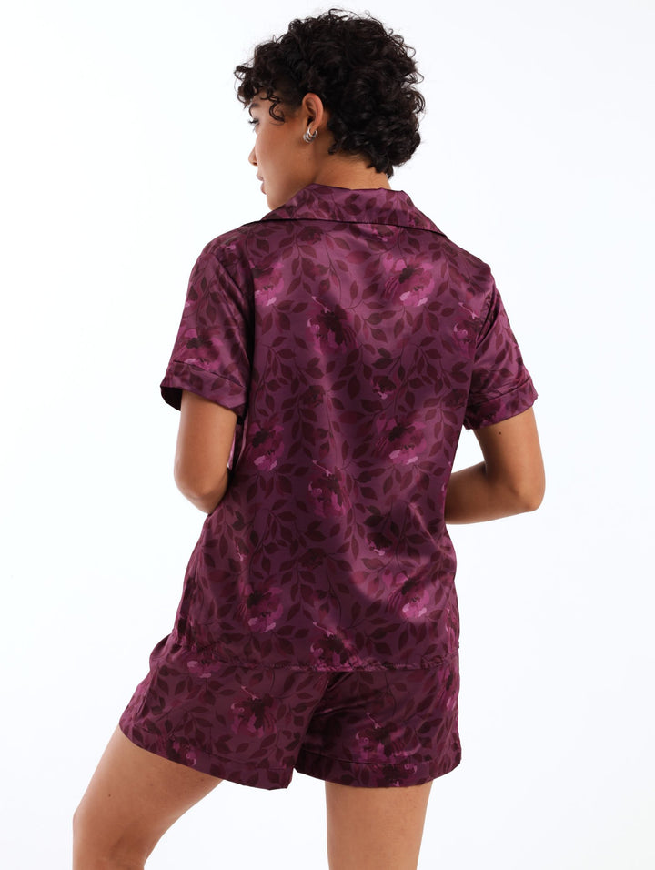 Ladies Aaliyah Satin PJ Set - Purple