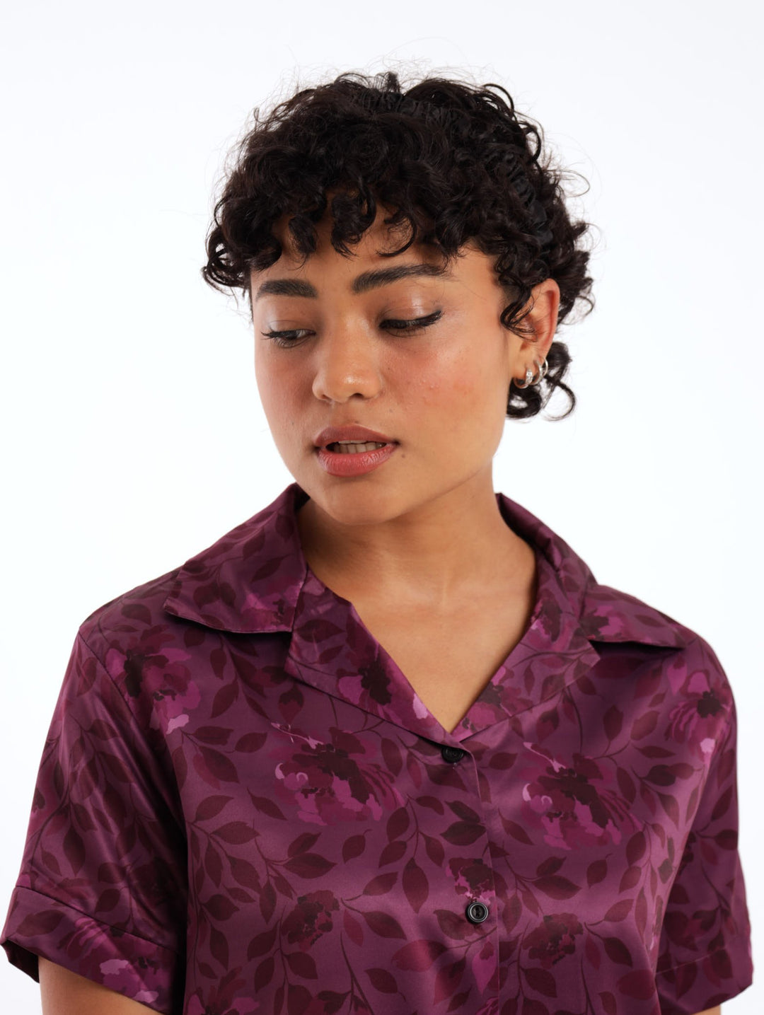 Ladies Aaliyah Satin PJ Set - Purple