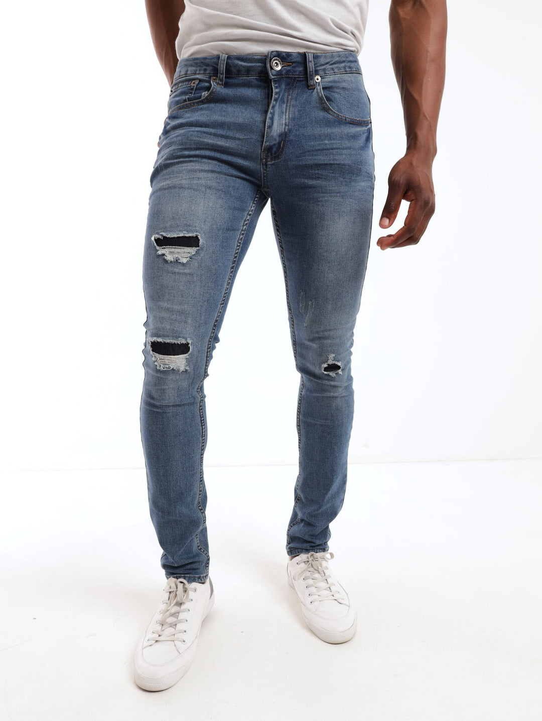 Men's Stonewash Rip n Repair Skinny Denim Jean
