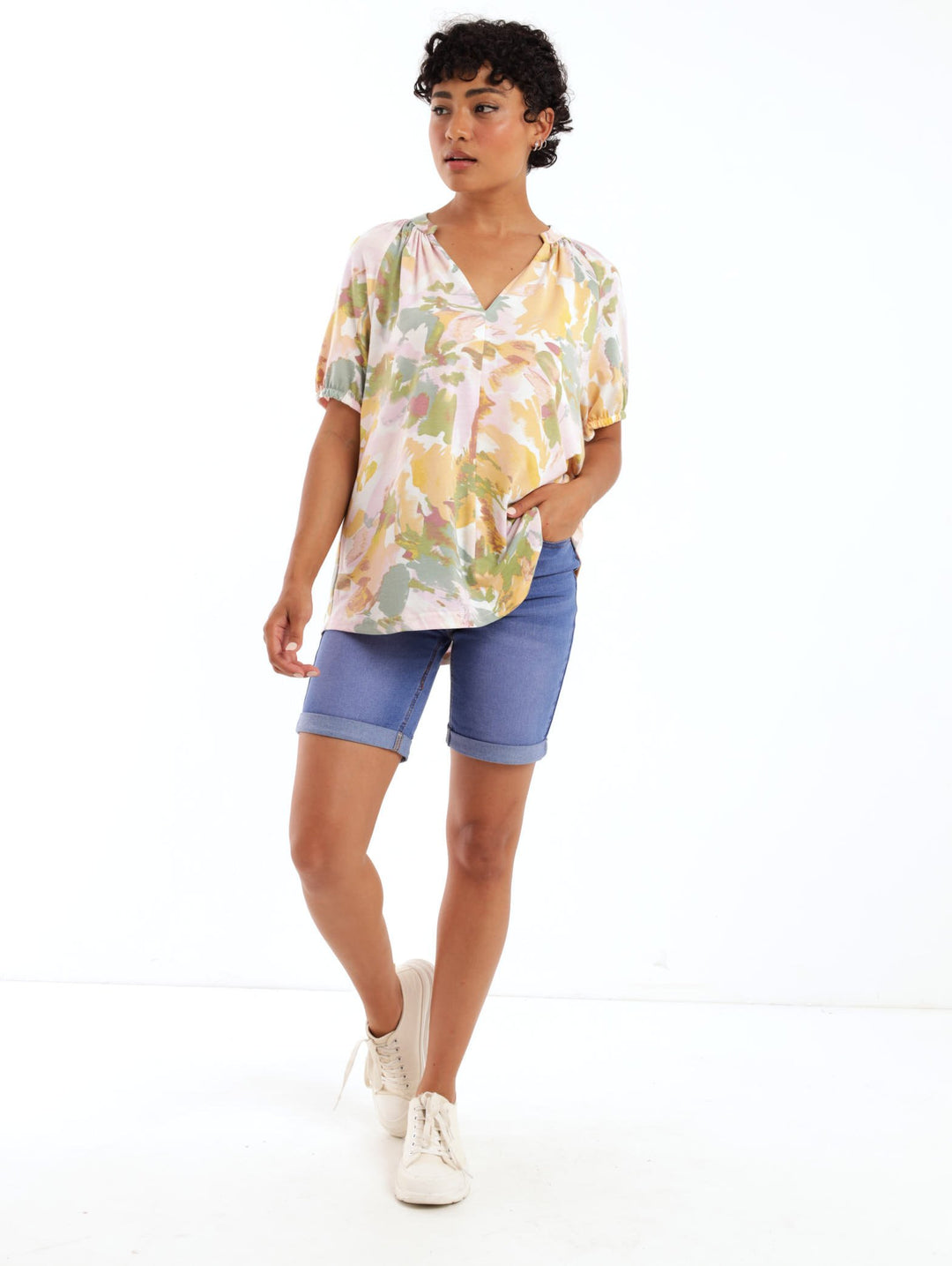 Ladies Short Sleeve Raglan Popover Top