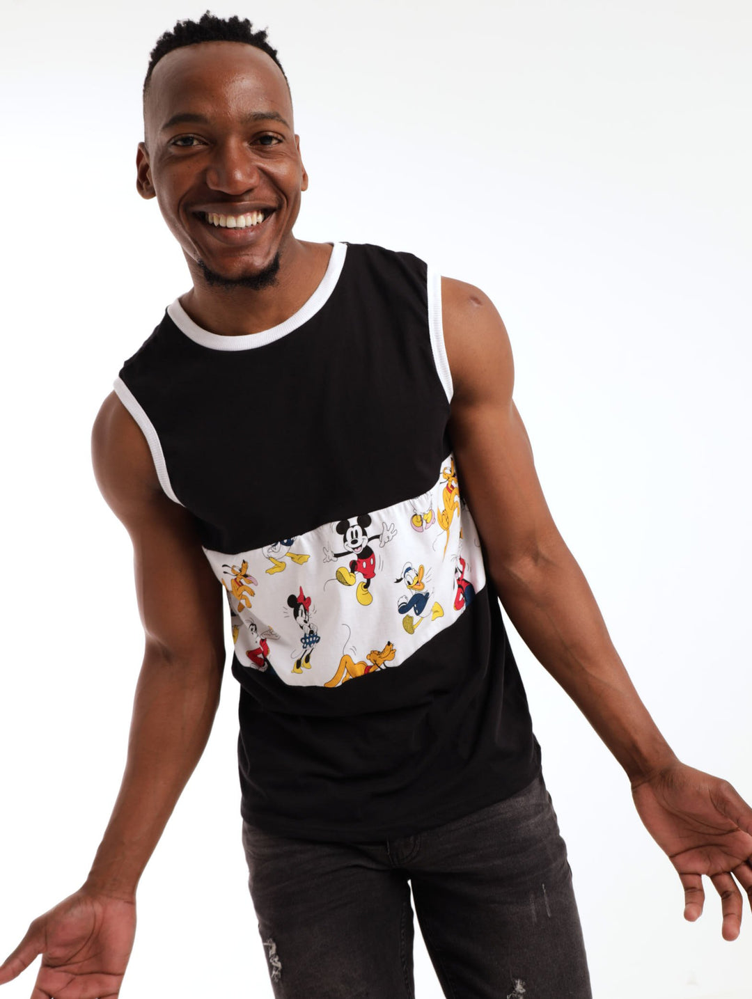 Men's Vest With Inset Panel - Black