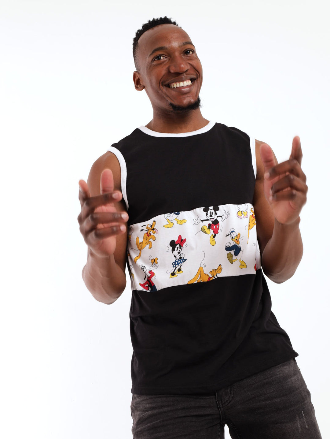 Men's Vest With Inset Panel - Black