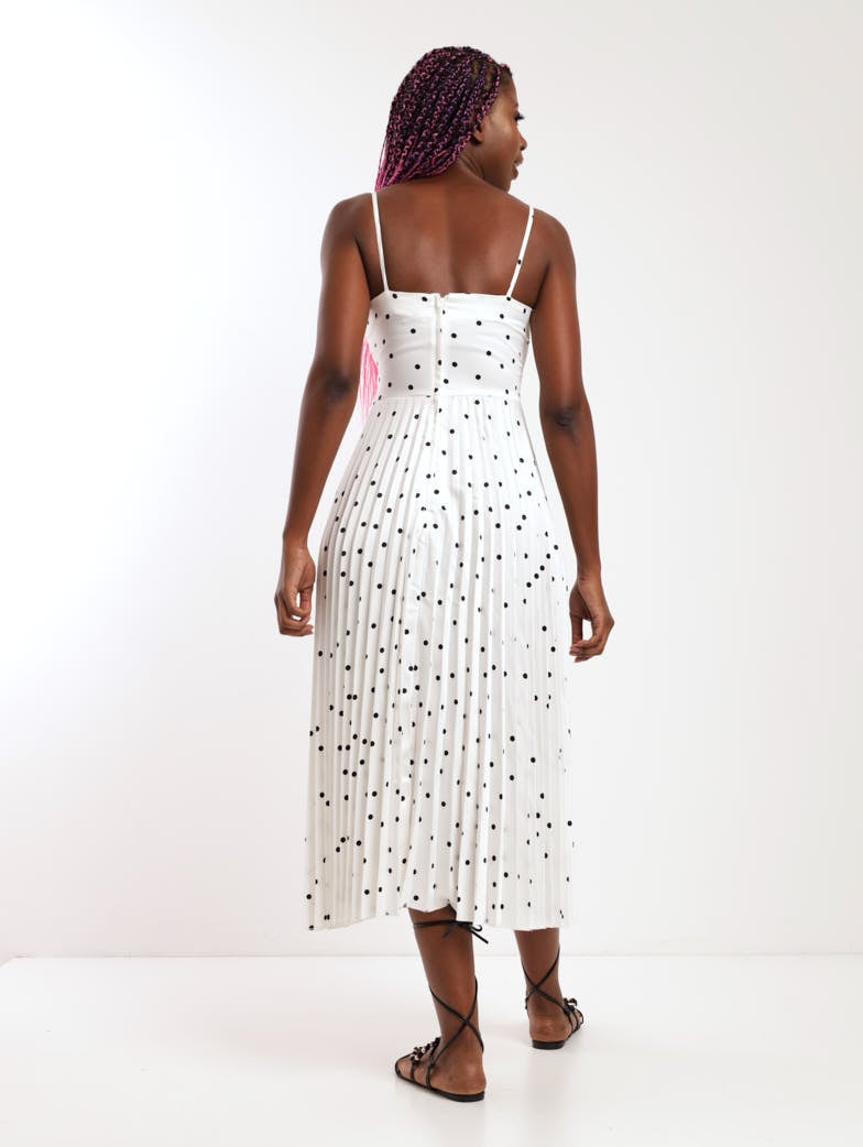 Ladies Spot Detail Pleated Dress - Black/White