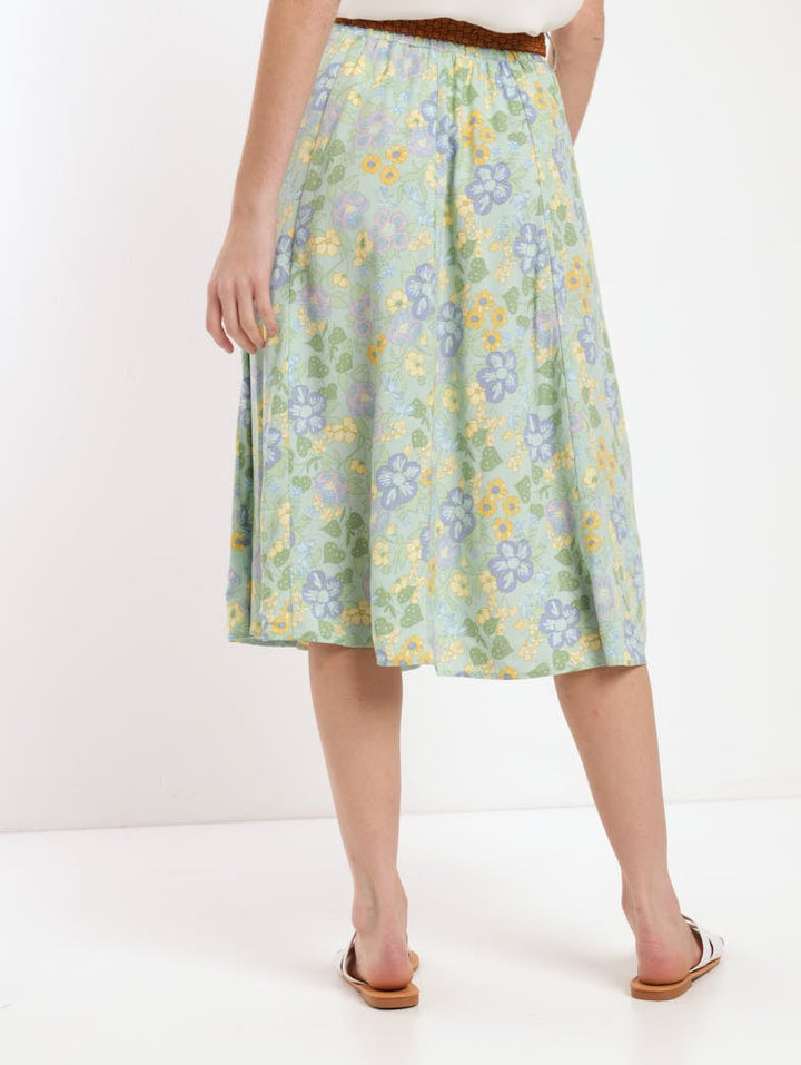 Ladies Belted Panel Flared Midi Skirt