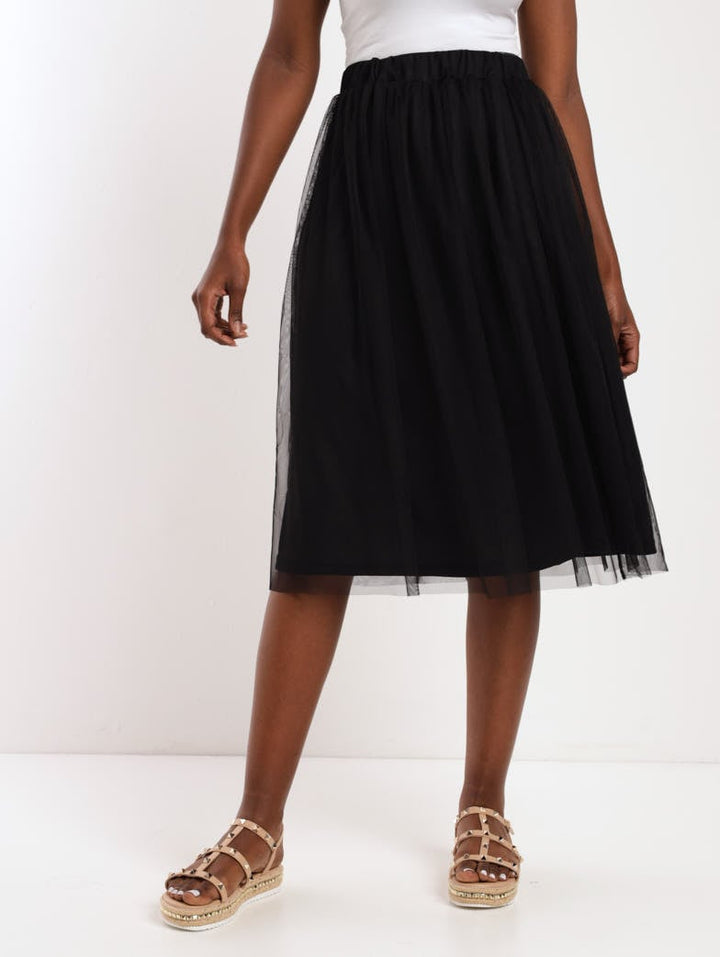 Ladies Black Mesh Full Skirt - Black