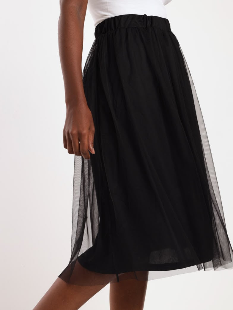 Ladies Black Mesh Full Skirt - Black
