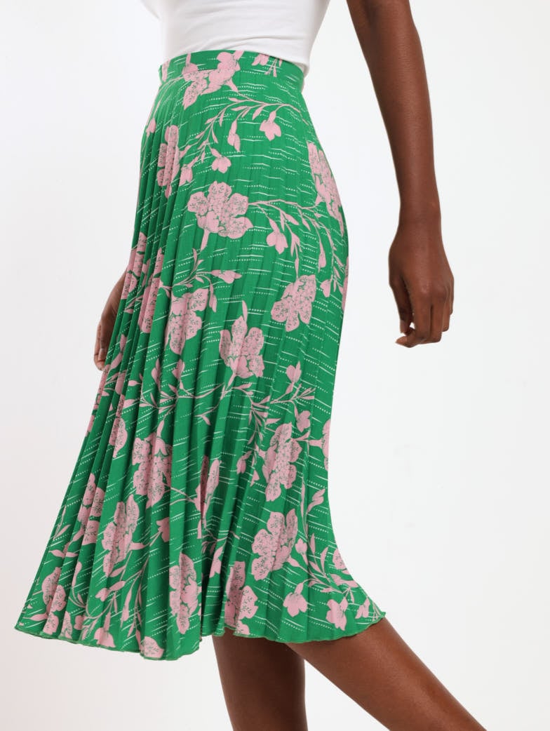 Girstunm Women's Pleated Vintage Floral A-Line Midi Skirt With Pockets - Green Plaid, XX-Large