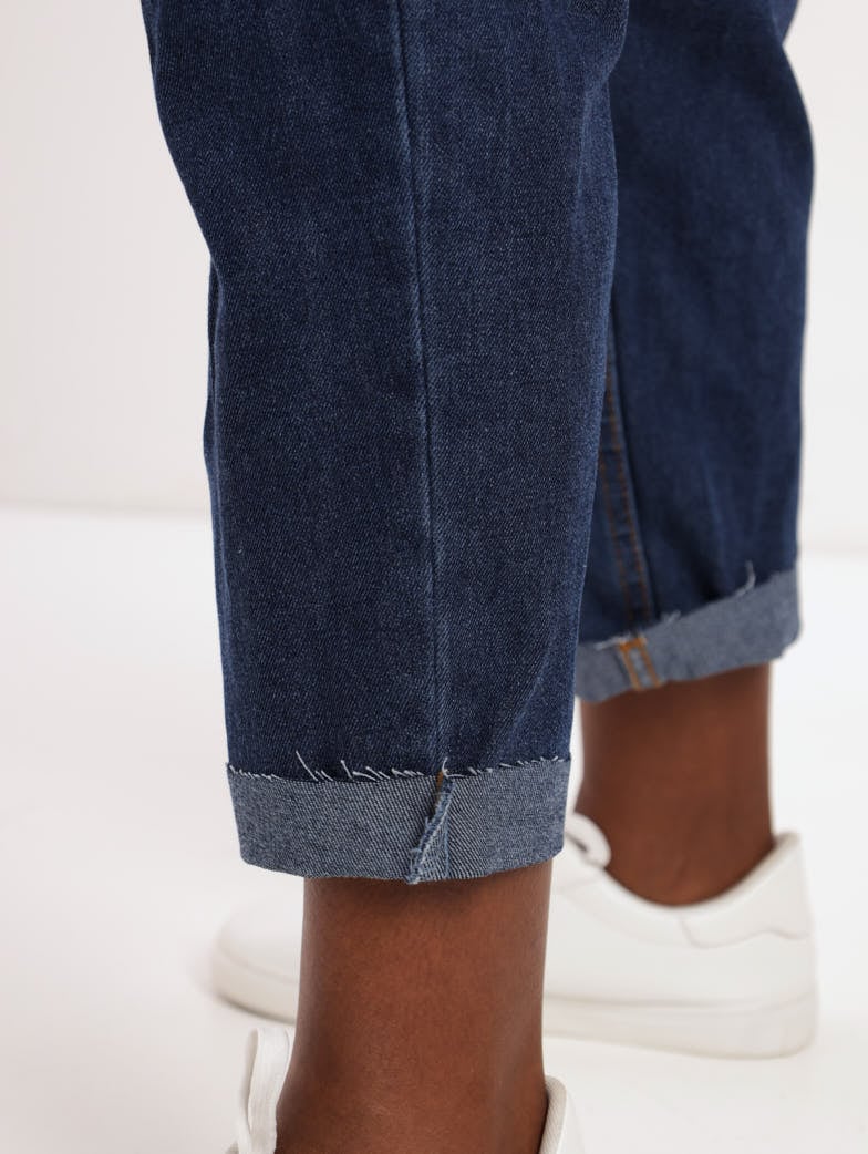 Ladies Dark Wash Ink Open Knee Boyfriend Denim Jean