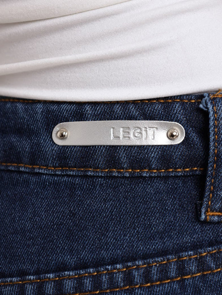 Ladies Dark Wash Ink Open Knee Boyfriend Denim Jean