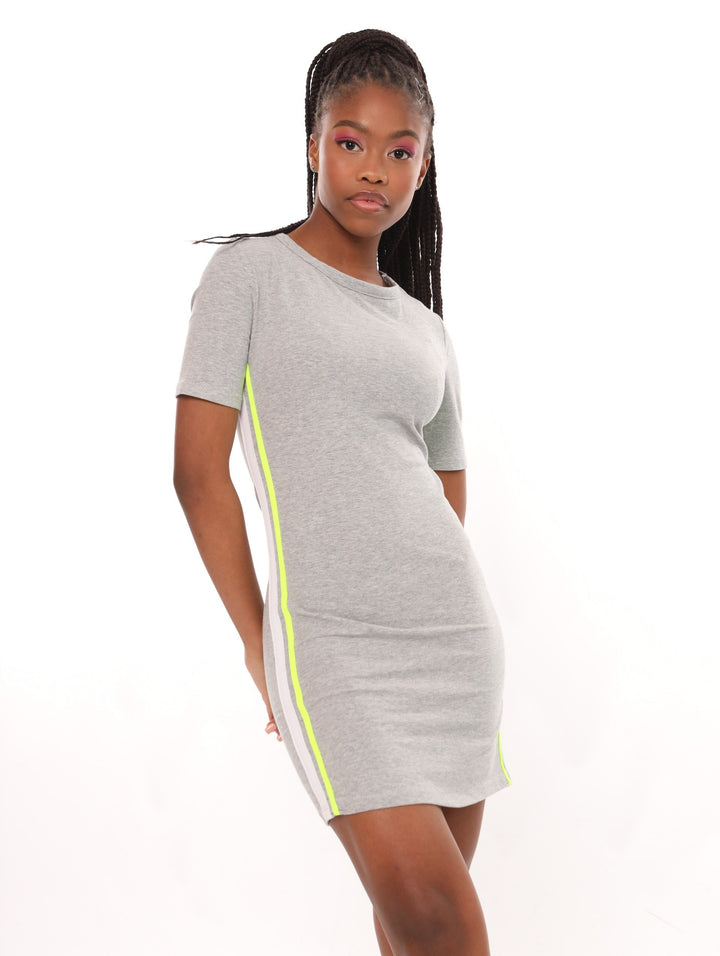 Ladies Side Tape Bodycon Dress - Grey
