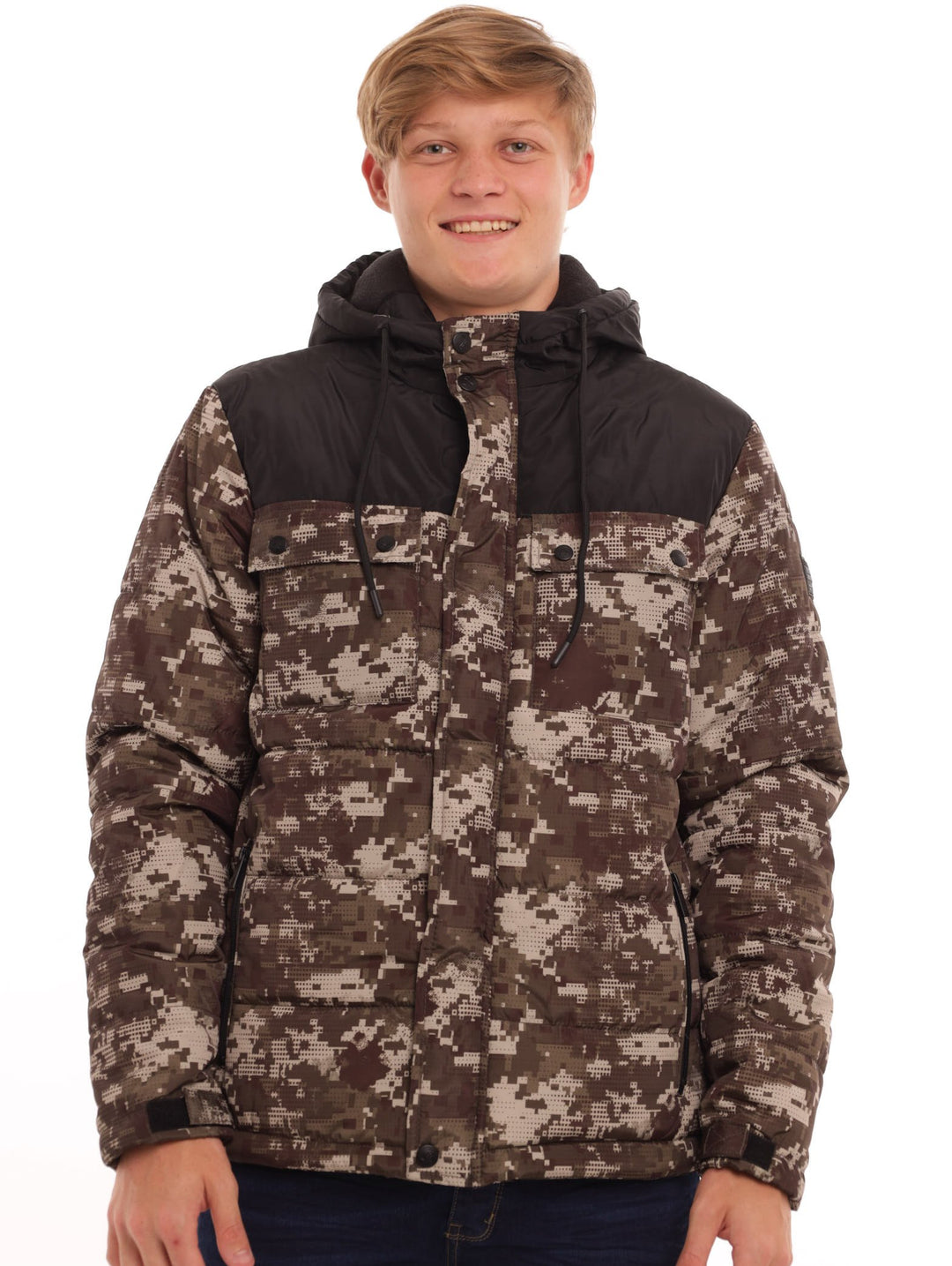 Men's Camo Colourblock Puffer Jacket - Black