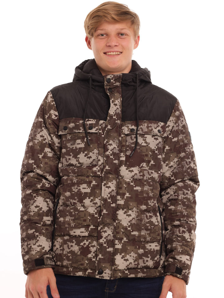 Men's Camo Colourblock Puffer Jacket - Black
