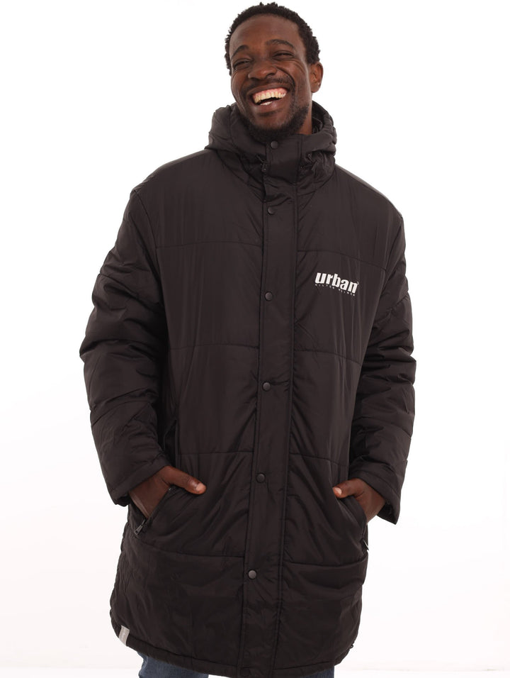 Men's Quilted Long Puffer Jacket - Black