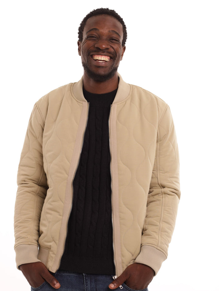 Men's Quilted Bomber Jacket - Stone