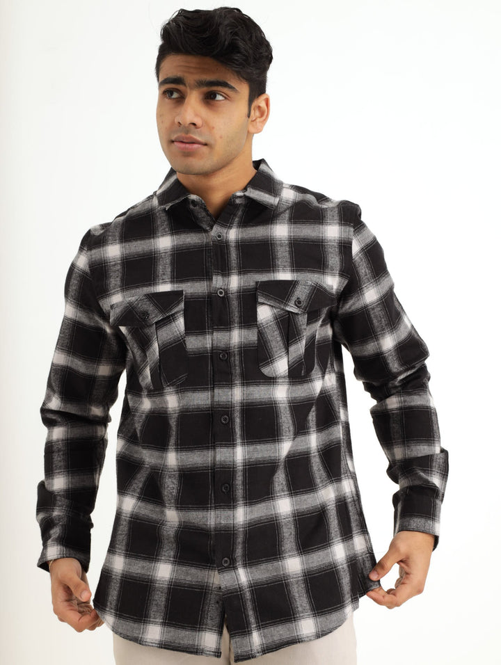 Men's Long Sleeve Brushed Check Shirt - Black/Grey