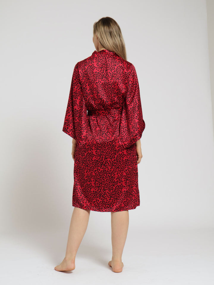 Kimono Sleeve Satin Gown - Red/Black