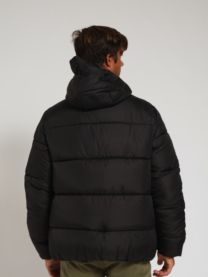Printed Hooded Puffer Jacket - Black