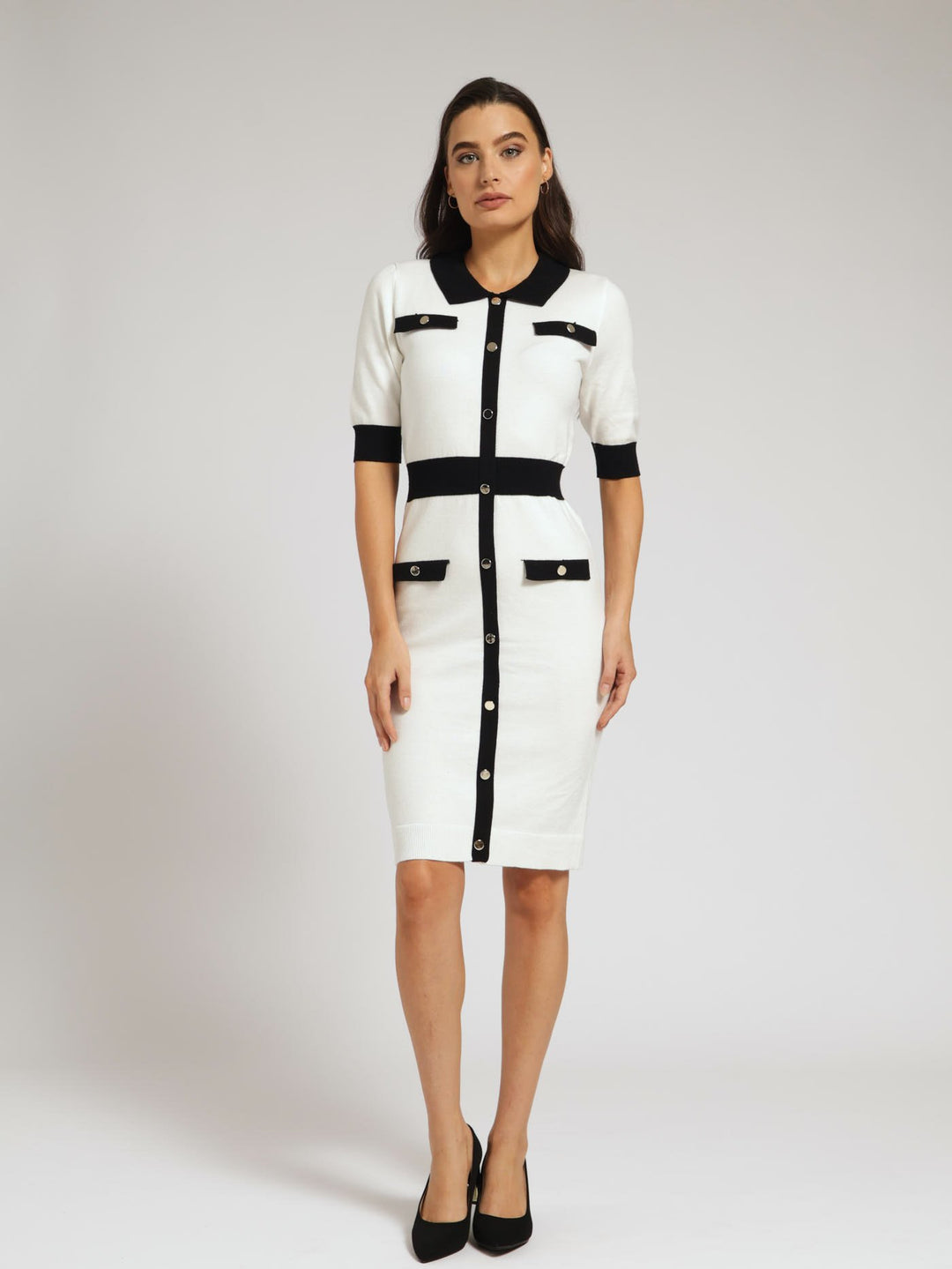 Preppy Bodycon Knitwear Dress - White