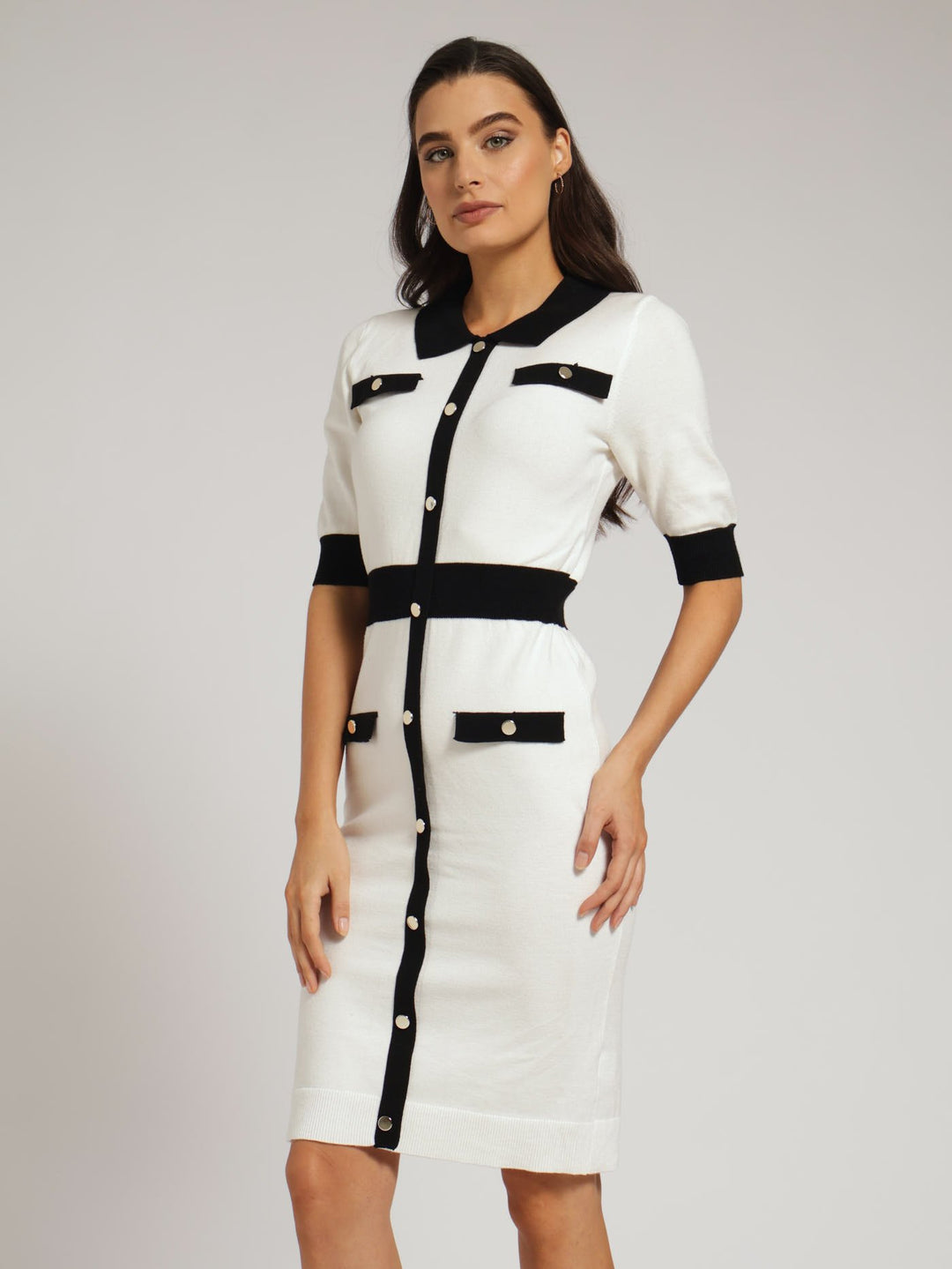 Preppy Bodycon Knitwear Dress - White