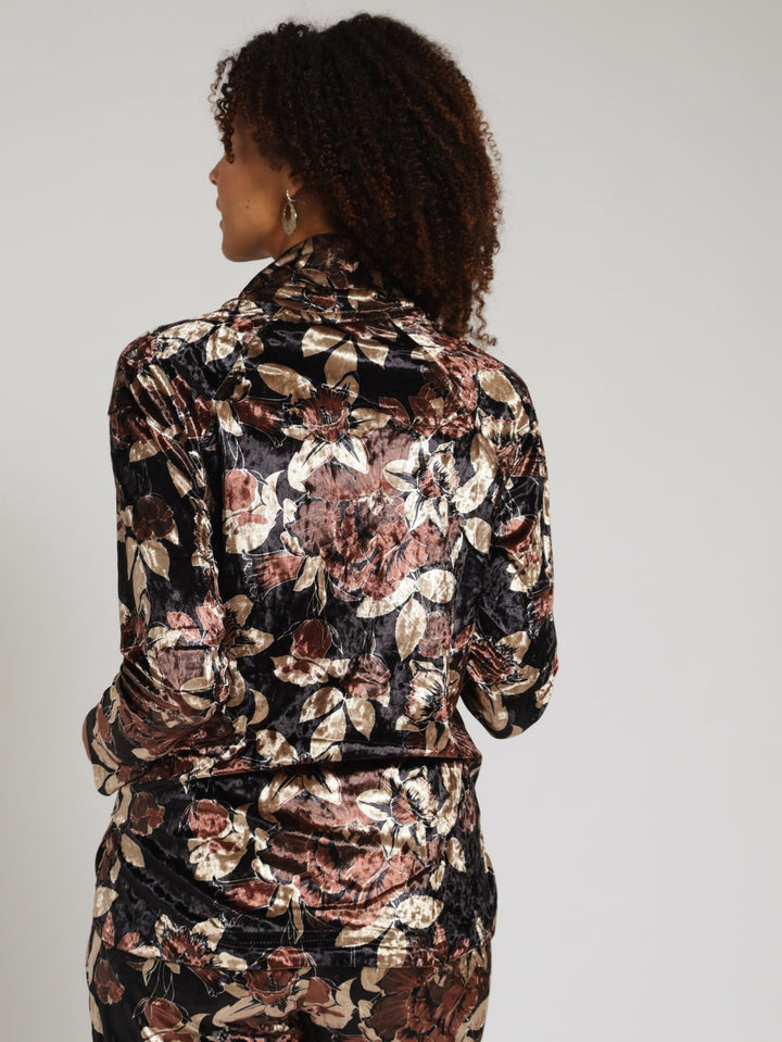 Velvet Cowl Neck Top - Brown