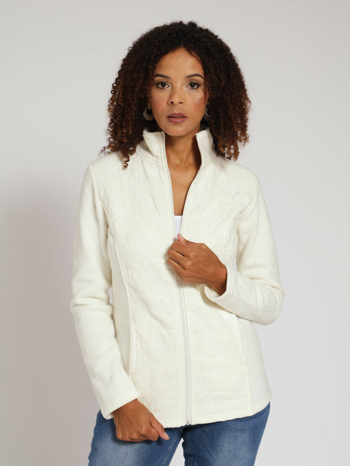 Embroided Polar Fleece Jacket - White