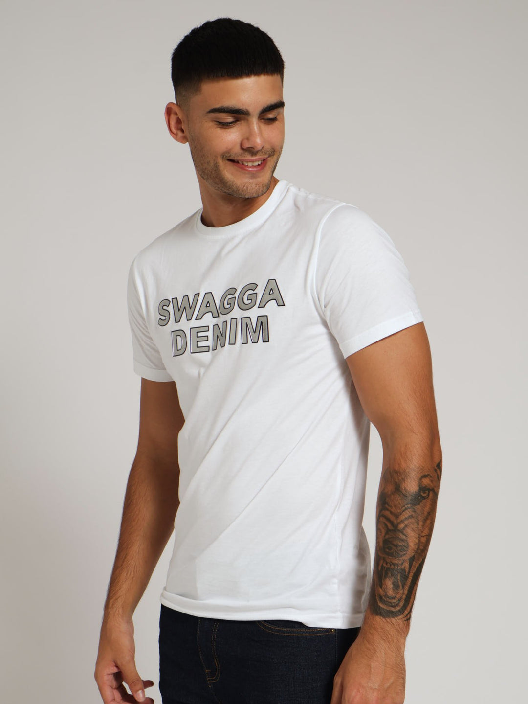 Luxe Denim Print Tee - White
